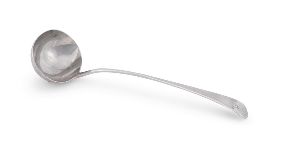 A GEORGE III SILVER OLD ENGLISH PATTERN SOUP LADLE, MAKER'S MARK IB