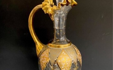 A GILT AND ENAMELED MOSER PITCHER