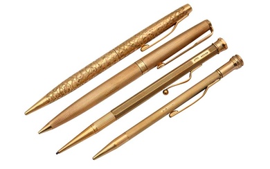 A GROUP OF FOUR GOLD PROPELLING PENCILS