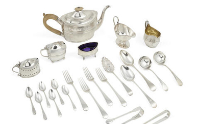 A GROUP OF GEORGIAN SILVER FLATWARE AND TABLE ARTICLES