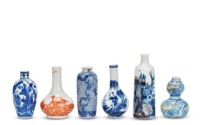 A GROUP OF SIX PORCELAIN SNUFF BOTTLES 19th century