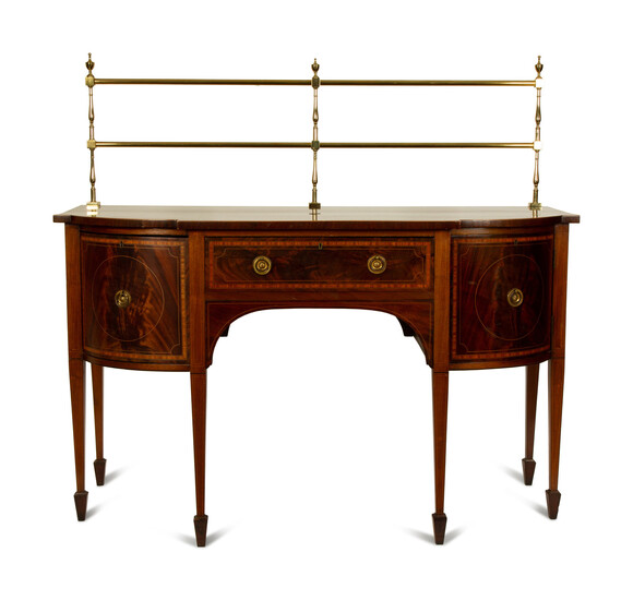 A George III Inlaid Mahogany Sideboard with Brass Gallery