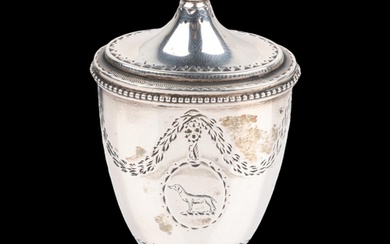 A George III Neo-Classical silver urn nutmeg grater, maker A...