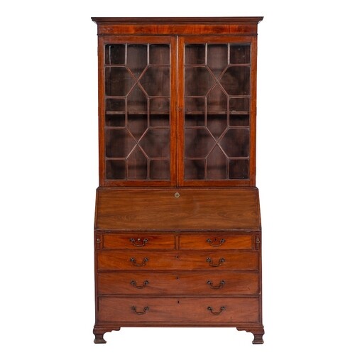 A George III mahogany bureau bookcase:, the associated upper...