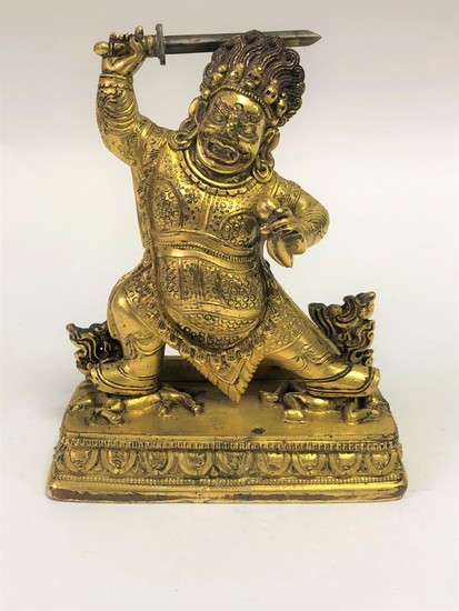 A Rare Gilt Bronze Statuette With Two Figures of Padmapani and Jambhala , Tibet 15th Century.