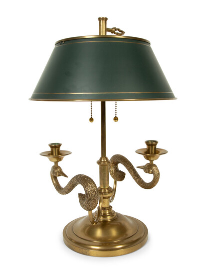 A Gilt Metal Bouilotte Lamp with Swan's Neck Arms