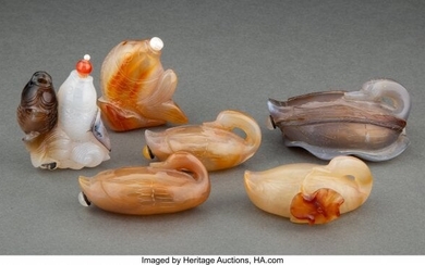 A Group of Six Chinese Animal-Form Agate Snuff B