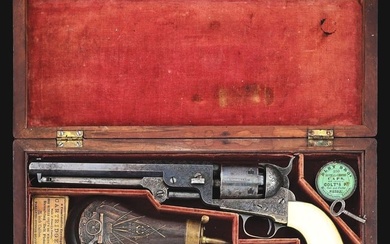 (A) IMPORTANT LANGTONS EXPRESS INSCRIBED, CASED AND ENGRAVED COLT 1851 NAVY PERCUSSION REVOLVER OF