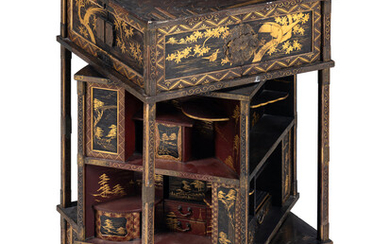 A Japanese Gold, Red, and Brown Lacquer Displaying Cabinet, Kazaridana