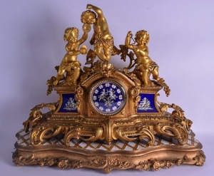 A LARGE 19TH CENTURY FRENCH ORMOLU AND BLUE ENAMEL