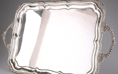 A LARGE 19TH CENTURY SILVER-PLATED SALVER, oval, with