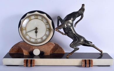 A LARGE ART DECO FRENCH SPELTER AND MARBLE LEAPING DEER