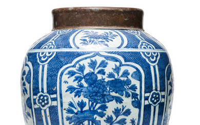 A LARGE BLUE AND WHITE JAR