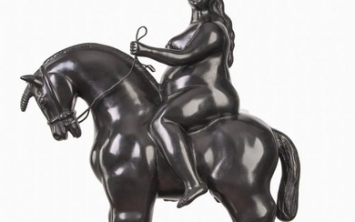 A LARGE BOTERO SCULPTURE OF A WOMAN ON HORSE
