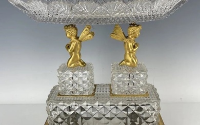 A LARGE EMPIRE STYLE DORE BRONZE & BACCARAT CRYSTAL CENTERPIECE