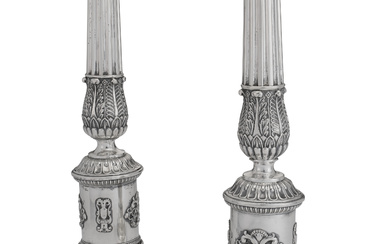 A LARGE PAIR OF GERMAN SILVER CANDLESTICKS MAKER'S MARK W.H,...