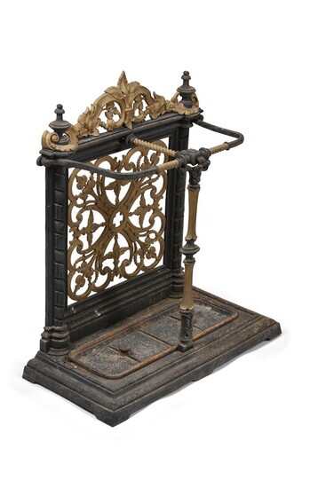A LATE VICTORIAN CAST IRON AND PARCEL GILT STICK STAND, LATE 19TH CENTURY