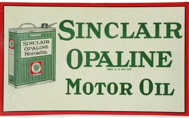 A LITHOGRAPHED TIN SIGN FOR OPALINE MOTOR OIL WITH CAN