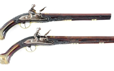 (A) LOT OF 2: A PAIR OF FLINTLOCK HOLSTER PISTOLS WITH