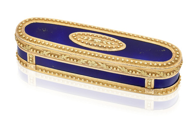 A LOUIS XVI STYLE ENAMELLED TWO-COLOUR GOLD TOOTHPICK BOX 19TH...