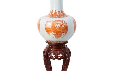 A Large Chinese Iron Red Porcelain Bottle Vase 20th Century