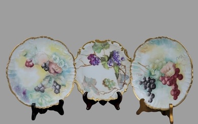 A Lot of Three French Limoges Hand Painted Fruit Porcelain Plates Signed F. Goff