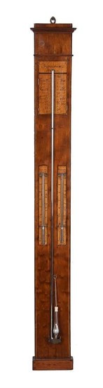 A Louis Philippe mahogany mercury stick barometer with twin thermometers