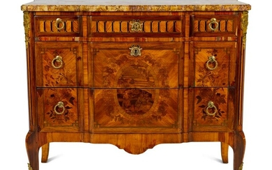 A Louis XV/XVI Transitional Style Marquetry Marble-Top