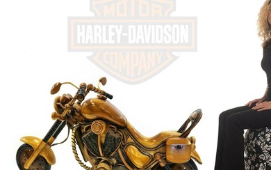 A Magnificent Large Hand Made Wood Carved Motorcycle