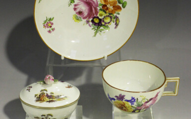 A Meissen porcelain teacup and saucer, Marcolini period, probably outside decorated with floral spra