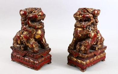 A PAIR OF 19TH CENTURY CHINESE CARVED WOOD & LACQUER