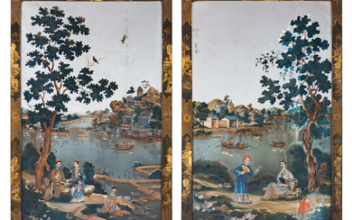 A PAIR OF CHINESE EXPORT REVERSE-PAINTED MIRRORS, MID-18TH CENTURY