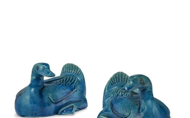 A PAIR OF CHINESE TURQUOISE-GLAZED DUCKS
