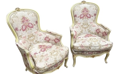 A PAIR OF CONTINENTAL SPOON BACK ARMCHAIRS With cream and gr...