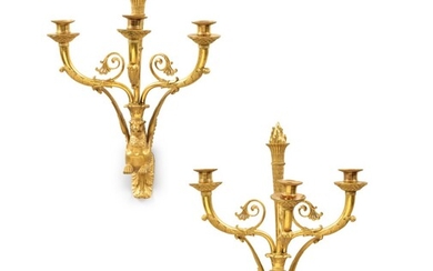 A PAIR OF EMPIRE GILT-BRONZE WALL LIGHTS, ATTRIBUTED TO CLAUDE GALLE, CIRCA 1810 [PAIRE D'APPLIQUES EN BRONZE DORE D'EPOQUE EMPIRE, VERS 1810, ATTRIBUEE A CLAUDE GALLE]