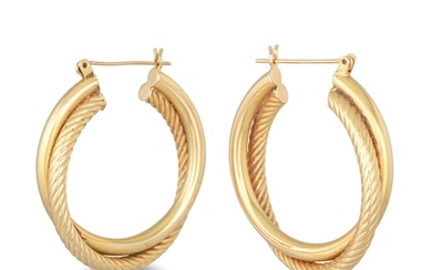 A PAIR OF HOOP EARRINGS, polished and textured 9ct gold, 1.5...