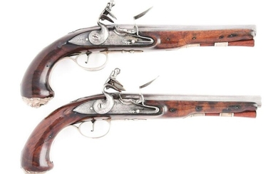 (A) PAIR OF SILVER MOUNTED OFFICERS PISTOLS, POSSIBLY