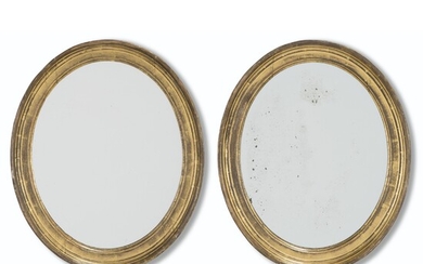 A PAIR OF VICTORIAN GILTWOOD SMALL OVAL MIRRORS