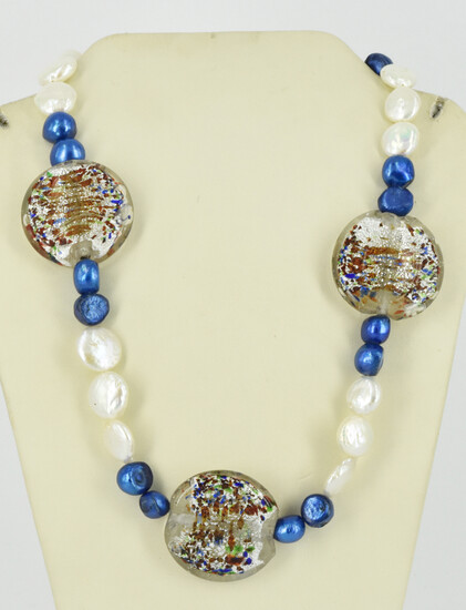 A PEARL AND GLASS NECKLACE