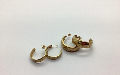 A Pair of 9ct Gold Half Hoop Earrings, of etched scrolled de...