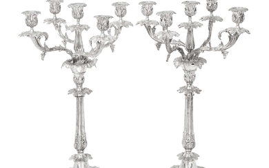 A Pair of American Silver Plate Five-Light Candelabra by Van Bergh Silver Plate Co., Rochester, New York, 20th Century