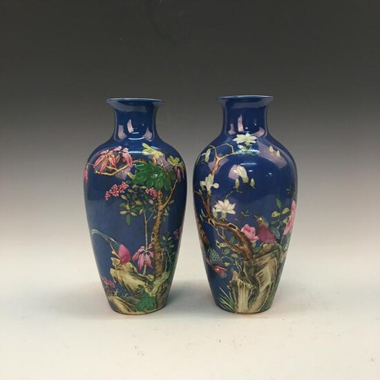A Pair of Chinese Faience Vases, Yongzheng Mark