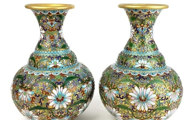 A Pair of Fine Bronze & Enamel Cloisonnse Vases