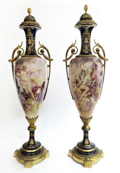 A Pair of Large 19th C. Sevres Vases Signed Maxant