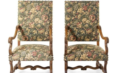 A Pair of Louis XIV Style Beechwood Armchairs