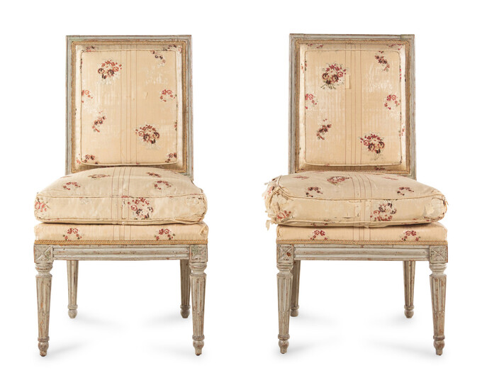 A Pair of Louis XVI Carved and Gray-Painted Side Chairs