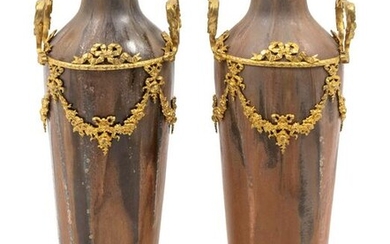 A Pair of Louis XVI Style Gilt-Metal-Mounted Pottery