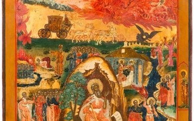 A RARE AND LARGE ICON SHOWING THE LIFE OF PROPHET
