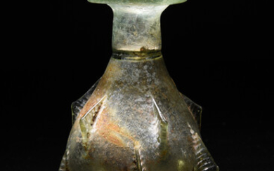 A Roman pale green glass sprinkler flask
