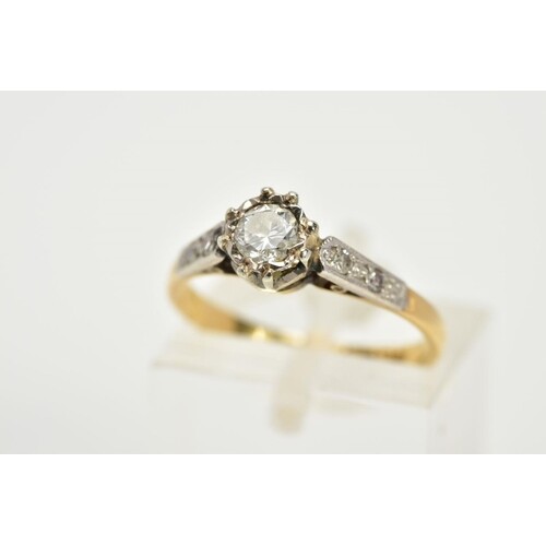 A SINGLE STONE DIAMOND RING, the yellow metal ring set with ...